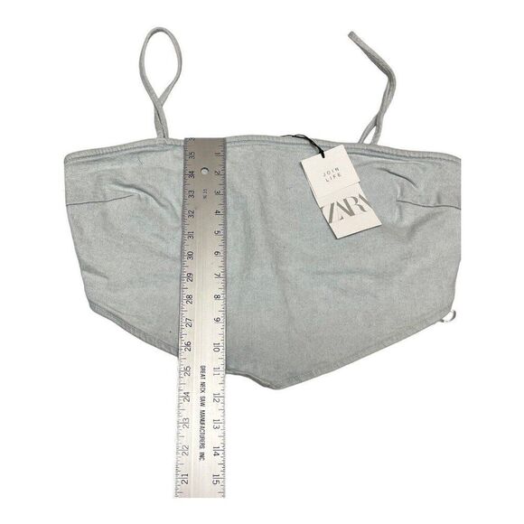 Zara Top Women’s XL Blue Denim Cropped Bandana Zipper Y2K Spaghetti Straps - Picture 2 of 8